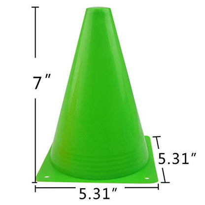 Mirepty 7 Inch Plastic Traffic Cones Sport Training Agility Marker Cone - color: Green, 24 Pack