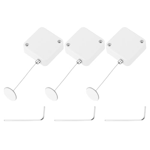 MECCANIXITY 4.9 ft Retractable Cable Lock with Adhesive Round Patch Remote Control Security Lock with Adjustable Cord Tether Anti Theft for Laptop, TV, 600g, White, 3 Pack - color: White, size: 4.9ft