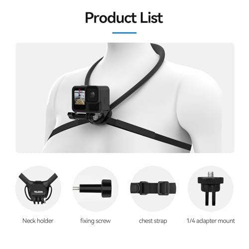 TELESIN Neck Mount SE 2.0 with Air Cushion, Adjustable Chest Strap and Neck Mount for Hands-Free POV Vlogging for GoPro Hero 13/12/11/10/9, Insta 360 X5/X4/Ace Pro 2 / Osmo 360 Nano Action 6/5 Pro/4/3 - style: Neck Mount Se 2.0 Black