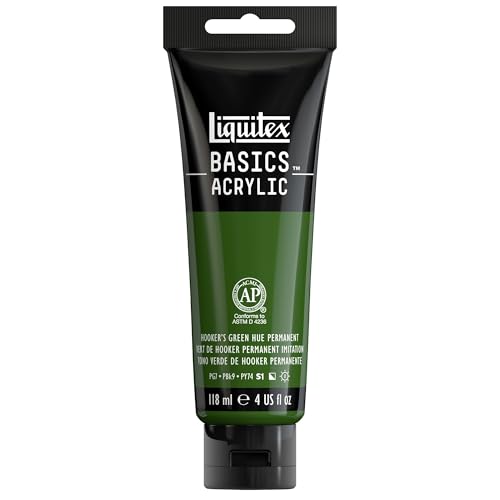 Liquitex BASICS Acrylic Paint, 4-oz Tube, Hooker’s Green Hue Permanent - color: Hooker’s Green Hue Permanent, size: 4 Fl Oz (Pack of 1)