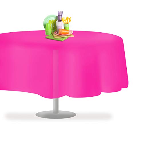 Grandipity Plastic Table Cloth Disposable 12 Pack 84" Round Hot Pink - color: Hot Pink, size: 84in. Round