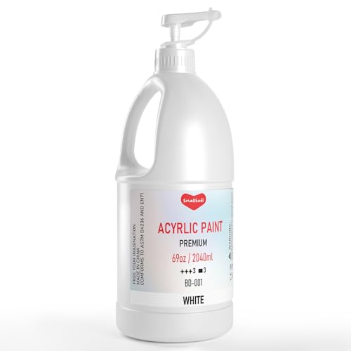 Smallbudi White Acrylic Paint 69oz/2040ml Large Bulk Bottle with Pump - color: White