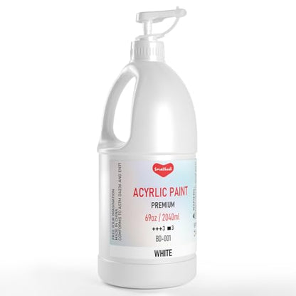 Smallbudi White Acrylic Paint 69oz/2040ml Large Bulk Bottle with Pump - color: White