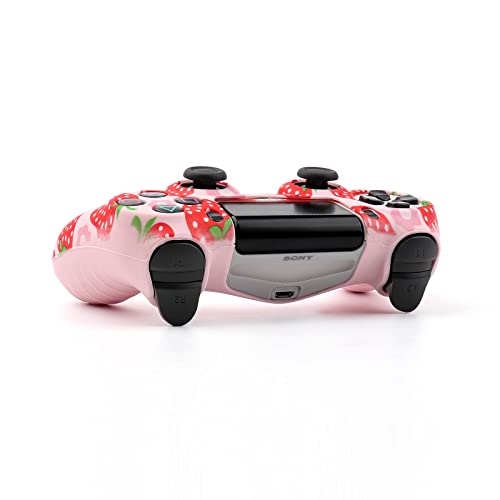 RALAN Pink Controller Skins for PS4,Fruit Silicone Controller Cover Skin Protector Compatible /PS4 Slim/PS4 Pro Controller with 2 Cute Thumb Grips Caps… - color: Red
