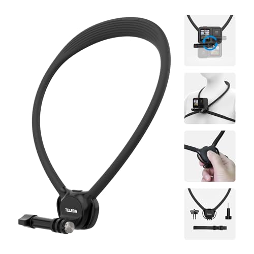 TELESIN Neck Mount SE 2.0 with Air Cushion, Adjustable Chest Strap and Neck Mount for Hands-Free POV Vlogging for GoPro Hero 13/12/11/10/9, Insta 360 X5/X4/Ace Pro 2 / Osmo 360 Nano Action 6/5 Pro/4/3 - style: Neck Mount Se 2.0 Black