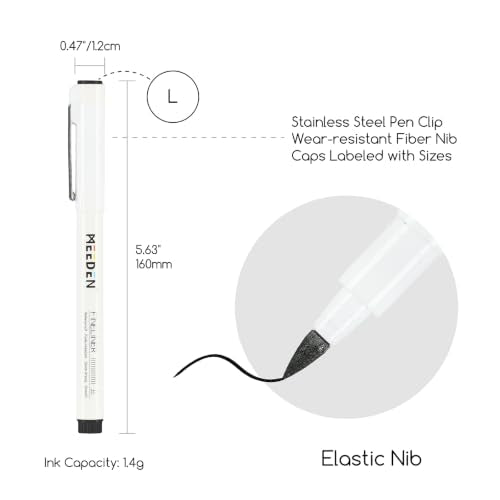MEEDEN Micro Fineliner Drawing Pens: 0.8-3mm L Nib, 6 Pack, Black Ink - style: L Elastic Nib