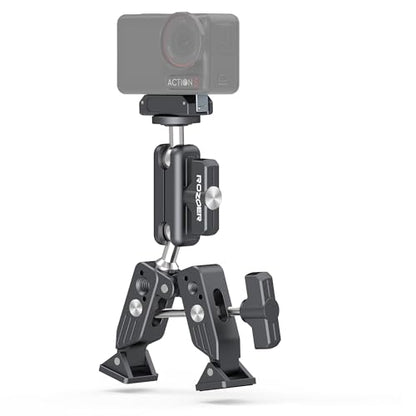 Magnetic Camera Mount Clamp for DJI Osmo Action 5 Pro/4/3 with Crab Clamp Max 2.75"/70mm + 3.84" Ballhead Magic Arm & Magnetic Quick Release Adapter