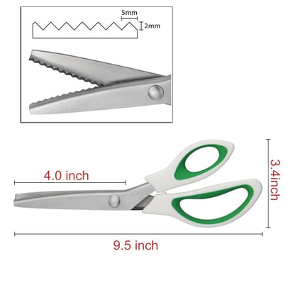 JISTL Green Pinking Shears Comfort Grips Crafts Zig Zag Cut Sewing Scissors,Professional Handheld Dressmaking