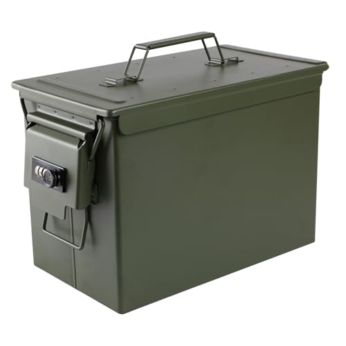 Ammo Can & Ammo Box, Fireproof & Waterproof Metal Storage Box - Perfect for Ammo, Lithium Batteries & RC Car Batteries (Square Lock, Green-13.6 * 7.3 * 8.6") - color: Green-13.6*7.3*8.6", style: Square Lock