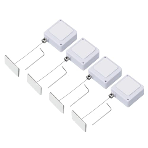 PATIKIL 3.3 Ft Retractable Remote Control Tether, 4 Pcs Square Security Cable Lanyard Lock Pause Style with Adjustable Clasp Adhesive for TV Remote Controller, White(Square Iron Cap) - color: White