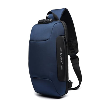 OZUKO Sling Backpack for Men - Anti-Theft Crossbody Bag, Waterproof with USB Charging Port - color: Blue
