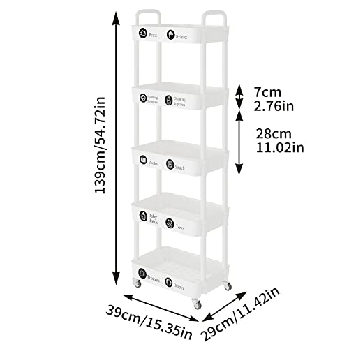 5 Tier Rolling Cart with Wheels, Utility Storage Carts,White - color: White, size: 5-Tier