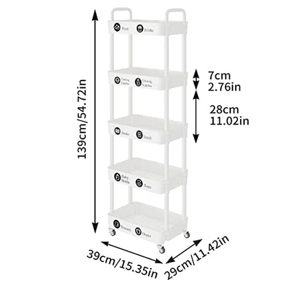 5 Tier Rolling Cart with Wheels, Utility Storage Carts,White - color: White, size: 5-Tier