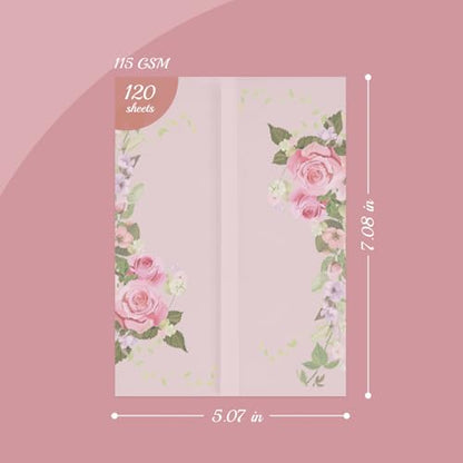 Goefun 120 Pack Pre-Folded Floral Vellum Paper 5x7 with Pink Rose Pattern - color: pattern-pink rose, size: 5x7-120pcs