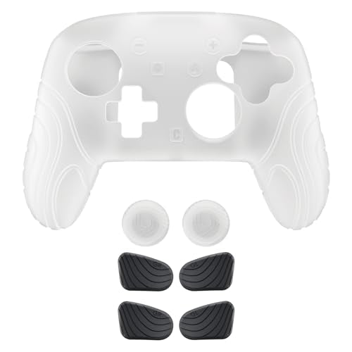 PlayVital for Nintendo Switch 2 Pro Controller Silicone Cover – Samurai Edition Protective Skin Case for Switch 2 Pro Controller with Back Button Caps & Thumb Grips, Shockproof - Clear White - color: Clear White