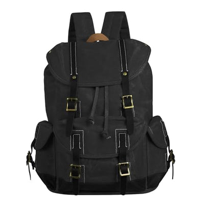 Heavy-Duty Waxed Canvas Rucksack Backpack - color: Black, size: 400 x 340 x 190 mm - Standard