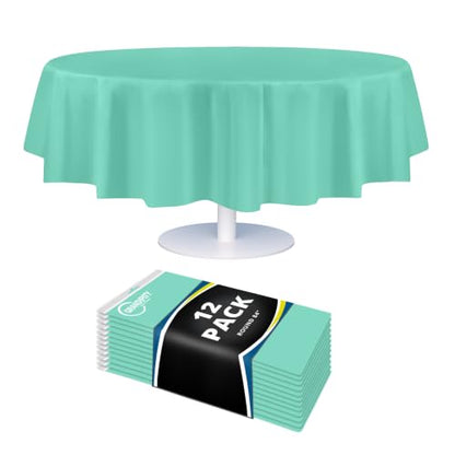 Grandipity Plastic Table Cloth Disposable 12 Pack 84" Round Aqua - color: Aqua, size: 84in. Round