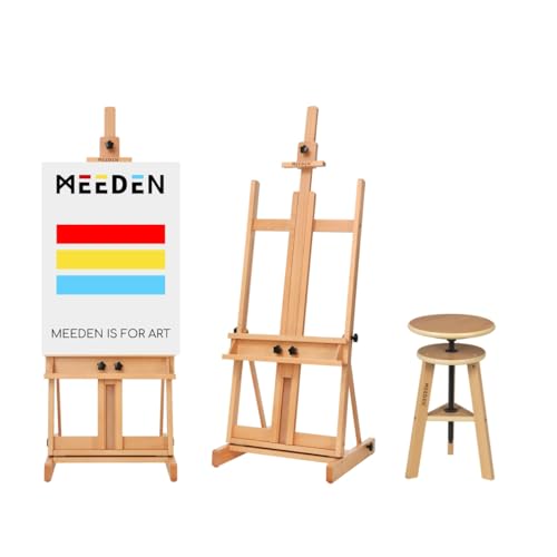 MEEDEN Large H-Frame Easel Holds Canvases Up to 78" and Wooden Drafting Stool with Adjustable Height