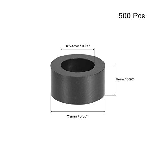 uxcell 500Pcs ABS Round Spacer Washer 5.4mm ID 9mm OD 5mm L for M5 Black