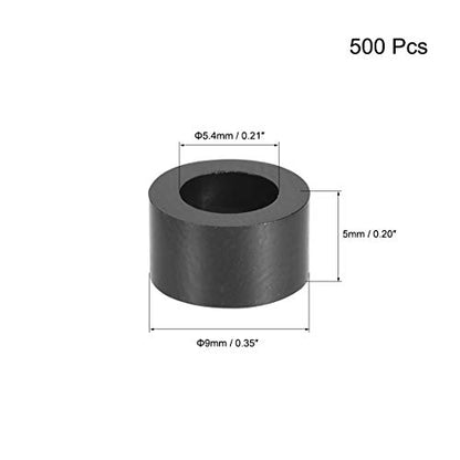 uxcell 500Pcs ABS Round Spacer Washer 5.4mm ID 9mm OD 5mm L for M5 Black