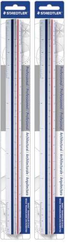 STAEDTLER Architectural Triangular Scale, 12in Scale Ruler with 6 Different Scales, Color-Coded Grooves, Die-Engraved Graduations (Pack of 2) - size: 12 Inch Pack of 2