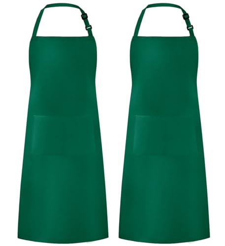 Syntus Apron for Men Women, Adjustable Cooking Kitchen Apron with 2 Pockets - color: Basic Green, style: 2 Polyester