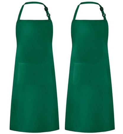 Syntus Apron for Men Women, Adjustable Cooking Kitchen Apron with 2 Pockets - color: Basic Green, style: 2 Polyester