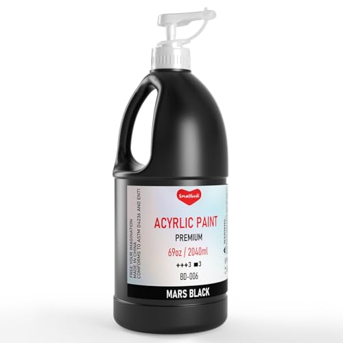 Smallbudi Black Acrylic Paint 69oz/2040ml Large Bulk Bottle with Pump - color: Black