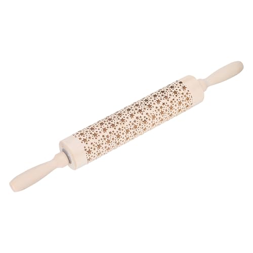 HARFINGTON Wood Clay Roller Five-Pointed Star Pattern Modeling 16.9 Inch Beech Wood Hand Rollers Wooden Pottery Tools Wood Grain Texture Rollers for Clay Baking Playdough DIY