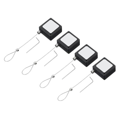 PATIKIL 3.3 Ft Retractable Remote Control Tether, 4 Pcs Square Security Cable Lanyard Lock with Adjustable Clasp Adhesive for TV Remote Control Controller, Black(Lock Buckles) - color: Black