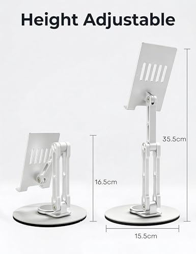 Aluminum Tablet Stand for Desk, 360° Rotating Height Adjustable - color: silver