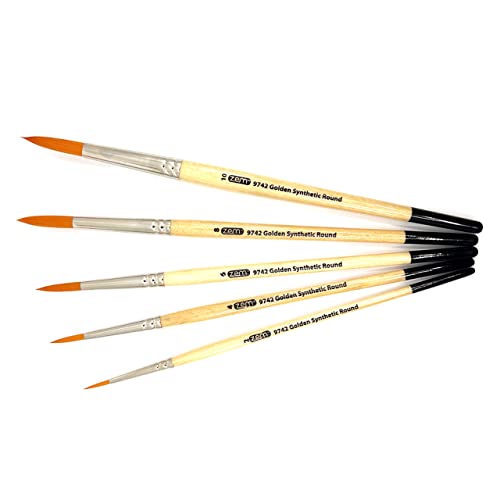 ZEM Brush Golden Synthetic Round Brushes Set Sizes 2,4,6,8,10