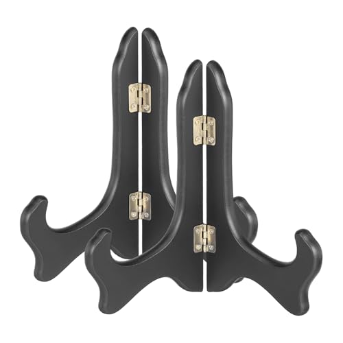 MECCANIXITY 2Pcs Wooden Easel Plate Holder, 8" Small Wood Easels Folding - color: Black, size: 8"
