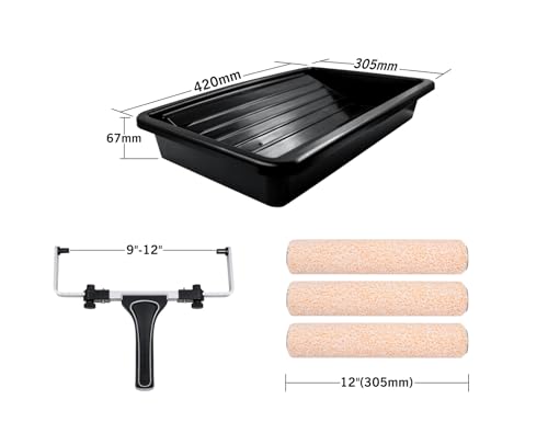 ROLLINGDOG 9-12 Inch Adjustable Paint Roller Set Super Microfiber Painting Tool Kit - color: 5PC Paint Roller Tray Set