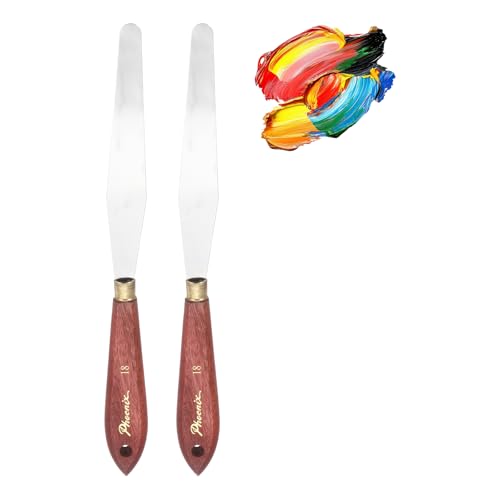 MECCANIXITY Pack of 2 Palette Knife No.18, 9.4" Long with Stainless Steel Flexible Spatula Pallet Knife and Wood Handle for Scraping, Mixing, Oil Acrylic Painting Canvas - style: No.18
