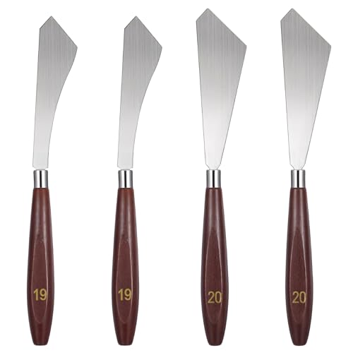 4 Pcs Pallet Knife Set, Stainless Steel No.19 No.20 Palette Knives Art Spatula with Wood Handle Scraper for Oil Canvas Acrylic Sculpting Mixing Texturing