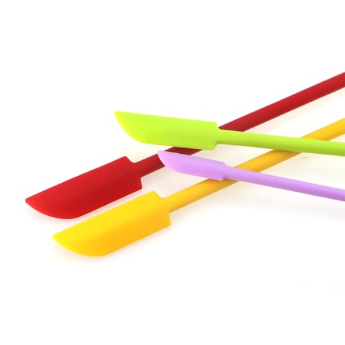 4PCS Mini Silicone Spatulas Multi Functional Small Kitchen Scrapers Cream Foundation Lotion Mixing Sticks Skincare Sample Scoops Reusable for Narrow Jars Jam Jar Scoops Colorful