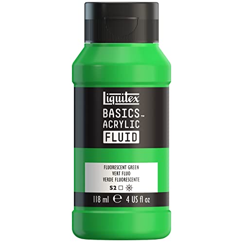 Liquitex BASICS Acrylic Fluid Paint, 4-oz Bottle, Fluorescent Green - color: Fluorescent Green, style: 118ml (4-oz)