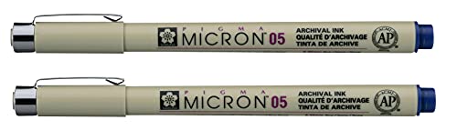 SAKURA PIGMA MICRON 05 FINELINER PEN, 0.45MM LINE WIDTH, PACK OF 2 (Royal Blue) - color: Royal Blue