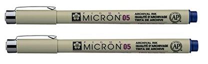 SAKURA PIGMA MICRON 05 FINELINER PEN, 0.45MM LINE WIDTH, PACK OF 2 (Royal Blue) - color: Royal Blue