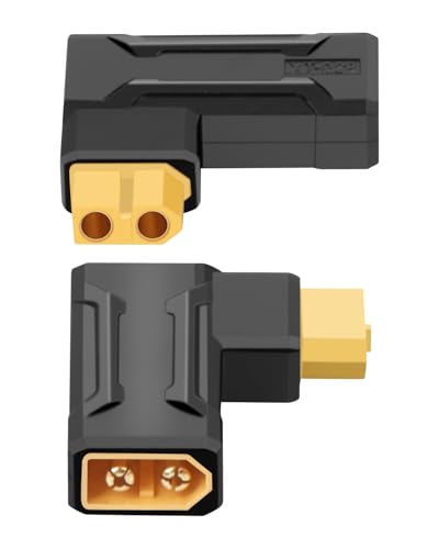 90 Degree XT60 Connector,Right Angle XT60 Male to XT60 Female Coupler Wireless Adapter for RC Car,FPV Drone,LiPo Battery,Laptop Power Supplies, etc(2pack) - size: right angle