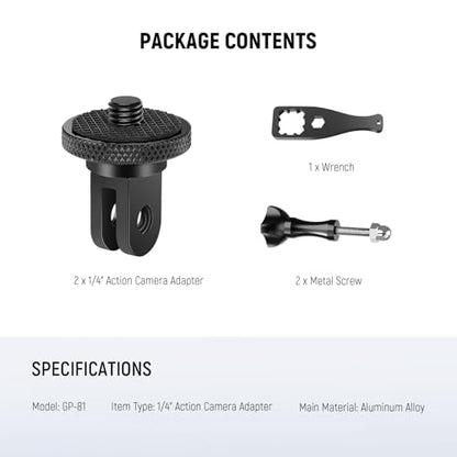 NEEWER Action Camera Tripod Mount Adapter with 1/4", Aluminum Alloy, GP-81 - style: GP-81