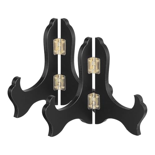 MECCANIXITY 2Pcs Wooden Easel Plate Holder, 4" Small Wood Easels Folding - color: Black, size: 4"