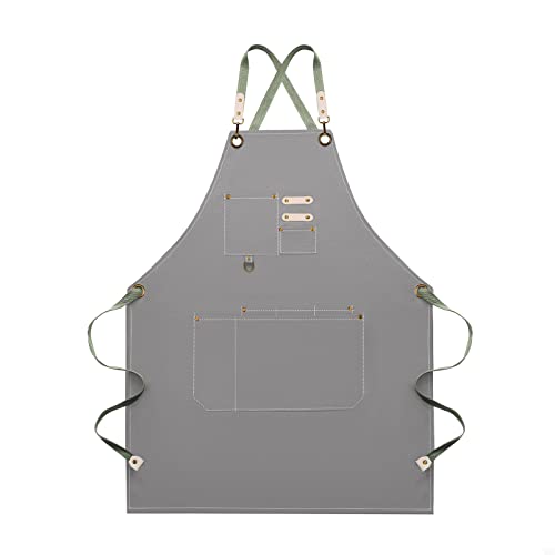 Dulabi Apron, Adjustable Chef Apron for Women and Men with Large Pockets, Cooking Kitchen Apron with Back Straps - color: Grey