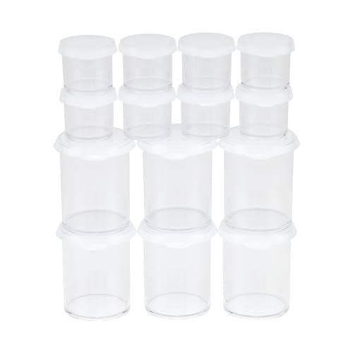 Creative Mark Assorted Pack of 14 Storage Cups - 8 Small 10 ml & 6 Large 45 ml Durable Clear Plastic Paint Containers with Lids for Artists, Students, Professionals