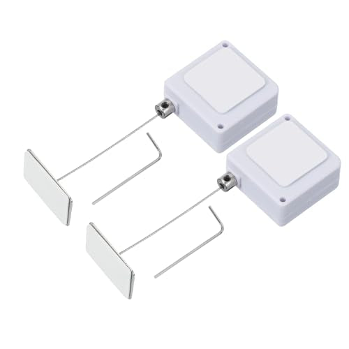 PATIKIL 3.3 Ft Retractable Remote Control Tether, 2 Pcs Square Security Cable Lanyard Lock Pause Style with Adjustable Clasp Adhesive for TV Remote Controller, White(Square Iron Cap) - color: White