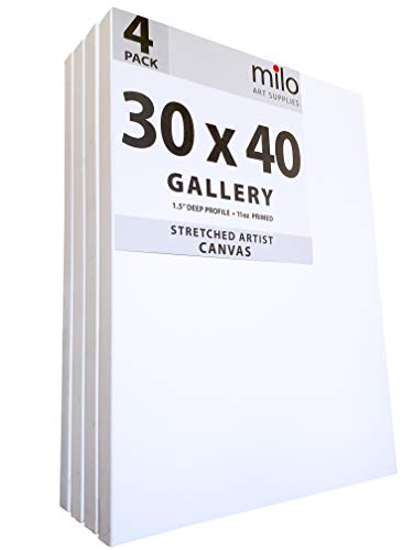 milo Stretched Artist Canvas, 30x40 inch, 4 Pack, 1.5” inch Profile - size: 30" x 40" Pack of 4