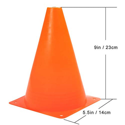 9 Inch Plastic Training Traffic Cones, Sport Cones, Set of 10/12/24 - color: 12 Pack Orange