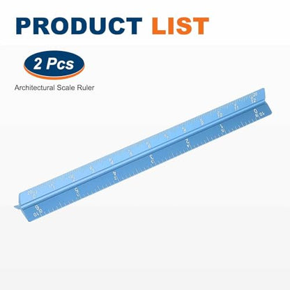 HARFINGTON 2 Pcs Architectural Scale Ruler, 7 Inch Standard Aluminum Alloy Architect Triangular Large Scale Laser-Etched Blueprint Drafting Ruler for Architects Engineers, Blue - color: Blue, size: 7 Inch