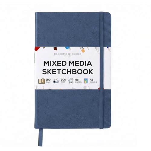 Beechmore Books A5 5.8x8.3 Mixed Media Sketchbook 300 GSM/140LBS - color: Symphony Blue, size: A5 - 5" x 8" Medium